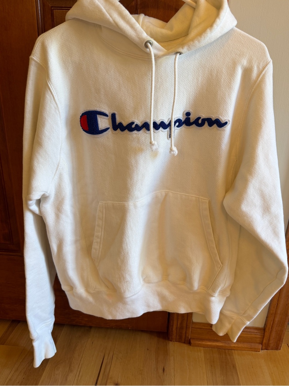 Champion white Pullover Hoodie with Blue Logo